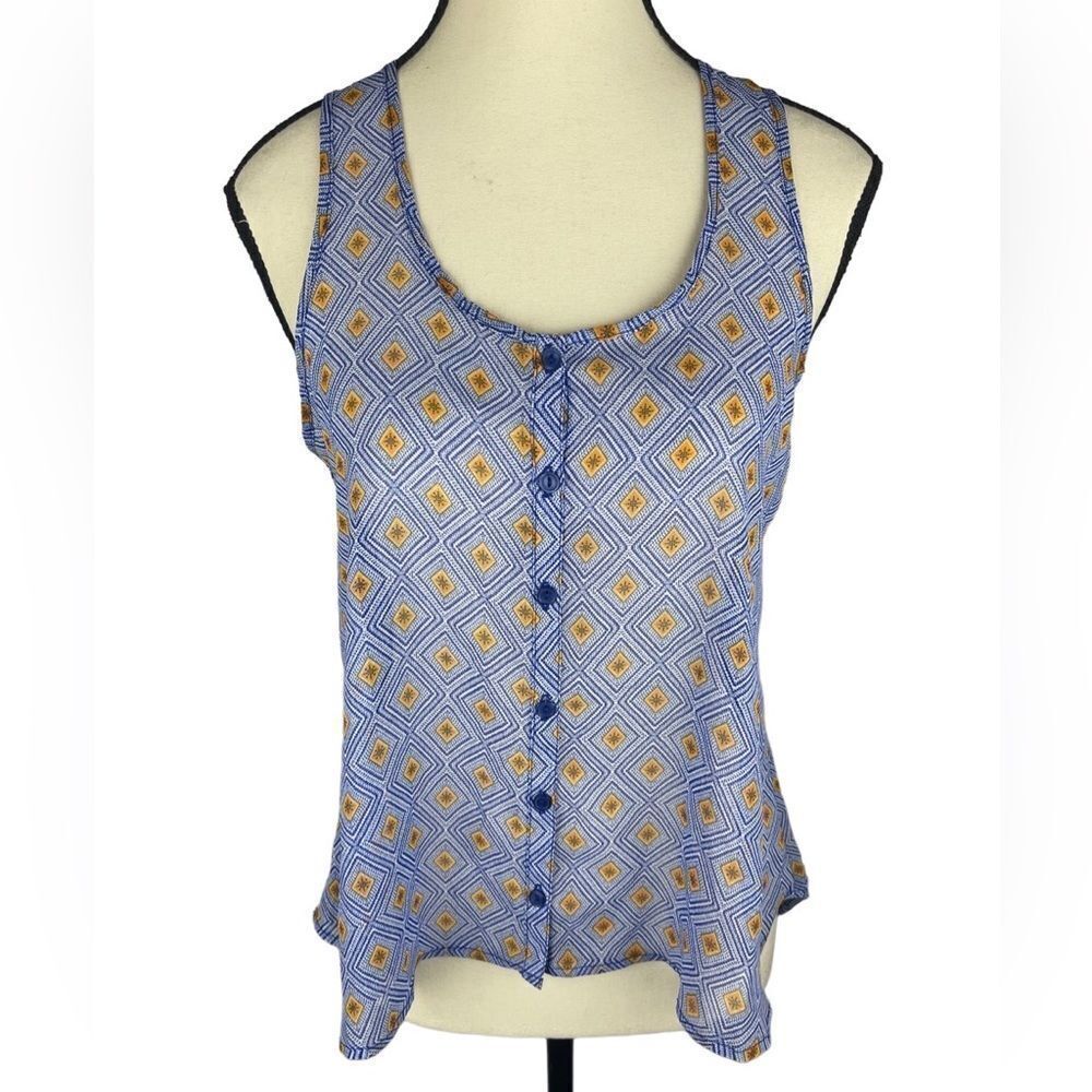 Ambiance Apparel sheer Blue‎ Sleeveless Lightweight Button-Up Blouse Top Size:S